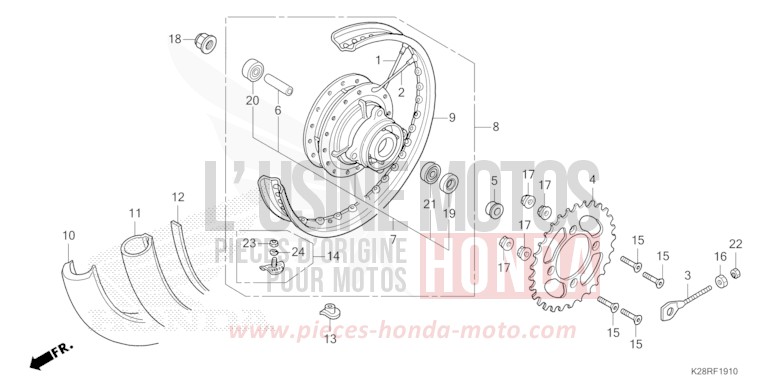 HINTERRAD von CRF125FB "große Räder" EXTREME RED (R292) von 2025